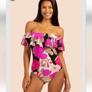 Trina Turk Lynx Gemini Off-the-Shoulder One Piece Swimsuit size 4 NWT